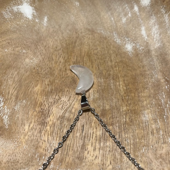 NWOT Rose Quartz Moon Silver Necklace - Picture 9 of 11
